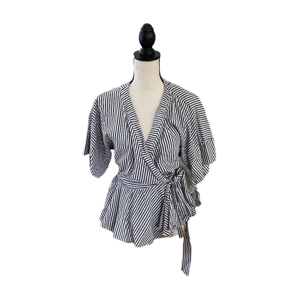 Striped Wrap V Neck Blouse - Picture 1 of 2